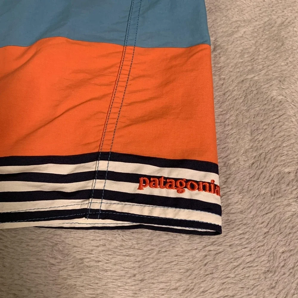 Patagonia Board Shorts Mens 36 Blue Orange Striped Swim‎ Trunks Quick Dry Surf